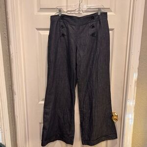 Express Linen Blend Wide‎ Leg Sailor Pants Womens 12 Blue Mid Rise Trousers